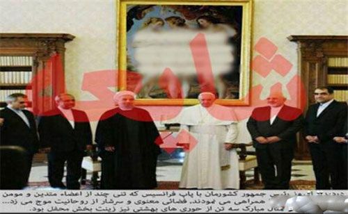 تابلوی عکس زنان برهنه در دیدار حسن روحانی و پاپ