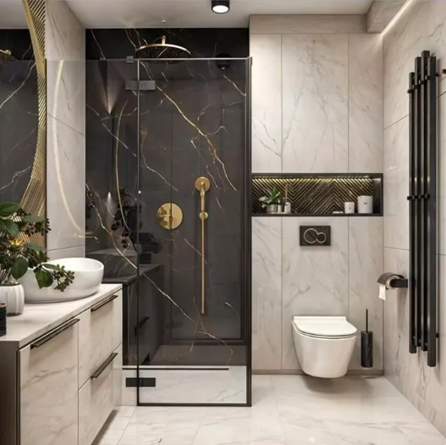 کاشی مشکی طلایی سرویس بهداشتی 2