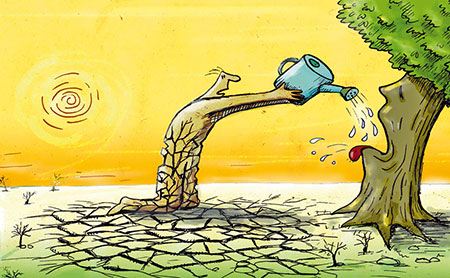 کاریکاتور مفهومی با مضمون "صرفه جویی در مصرف آب"