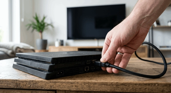 اتصال کابل HDMI ازps4 slim به ورودی HDMI تلویزیون