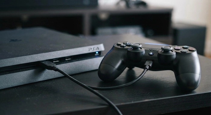 اتصال دسته DualShock 4 به ps4 slim با کابل USB و فشردن دکمه PS