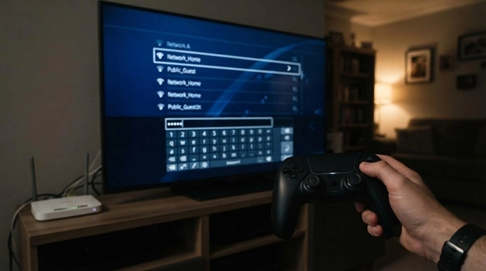 انتخاب شبکه وای‌فای و وارد کردن رمز در ps4 slim