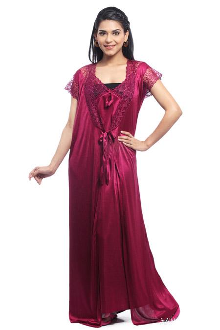لباس خواب عروس ساتن یقه باز