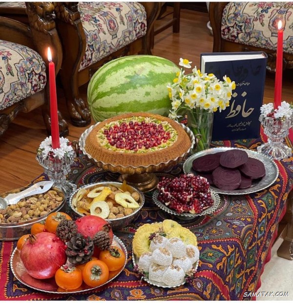 سفره شب یلدا باکلاس + تزیین سفره شب یلدا ساده و شیک سفره شب یلدا باکلاس + تزیین سفره شب یلدا ساده و شیک