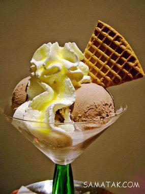 مدل تزیین بستنی با شکلات و انواع میوه ها مدل تزیین بستنی با شکلات و انواع میوه ها