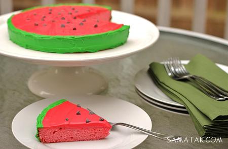 عکس انواع مدل های تزیین کیک به شکل هندوانه برای شب یلدا