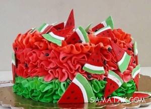 عکس انواع مدل های تزیین کیک به شکل هندوانه برای شب یلدا 7 1777010047 samatak com