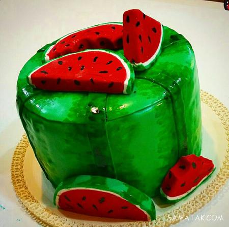 عکس انواع مدل های تزیین کیک به شکل هندوانه برای شب یلدا