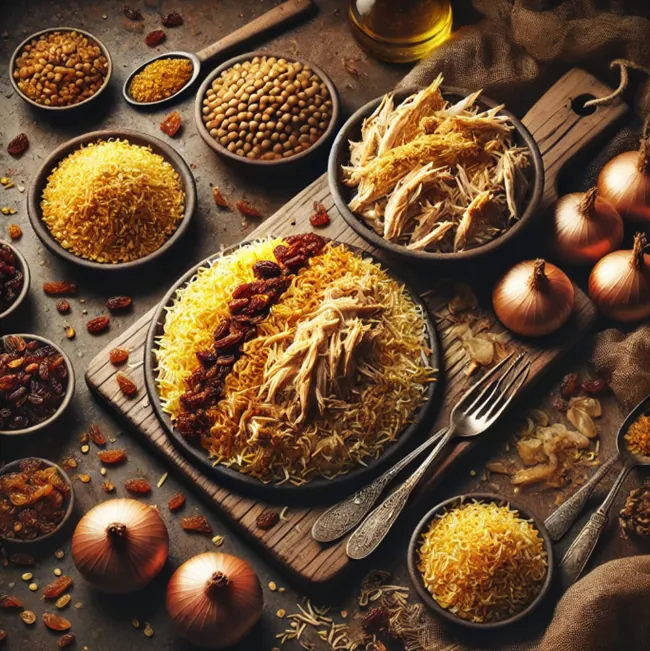 طرز تهیه عدس پلو با مرغ ریش ریش شده مجلسی 1 عدس پلو با مرغ ریش ریش 1