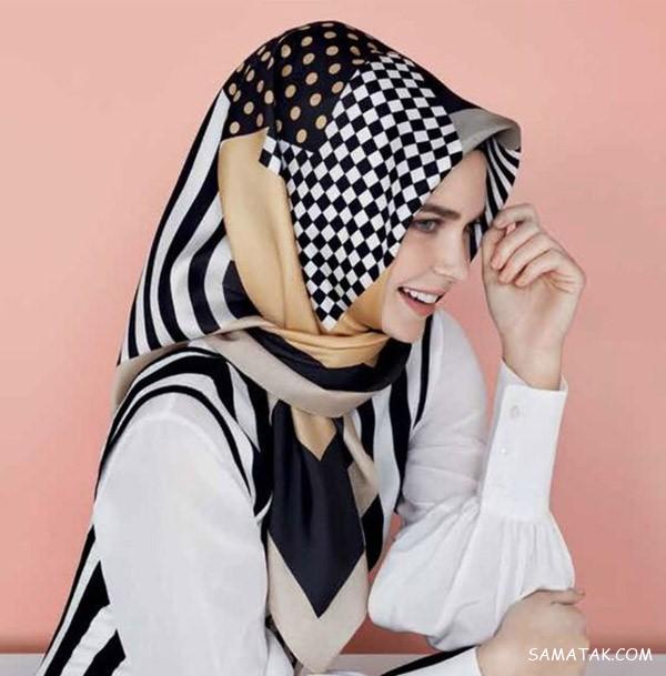 50 مدل روسری نخی سفید مشکی مجلسی راه راه و ساده