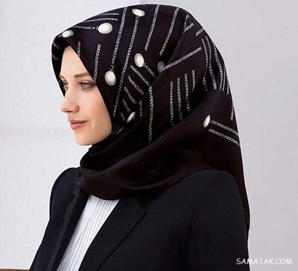 50 مدل روسری نخی سفید مشکی مجلسی راه راه و ساده