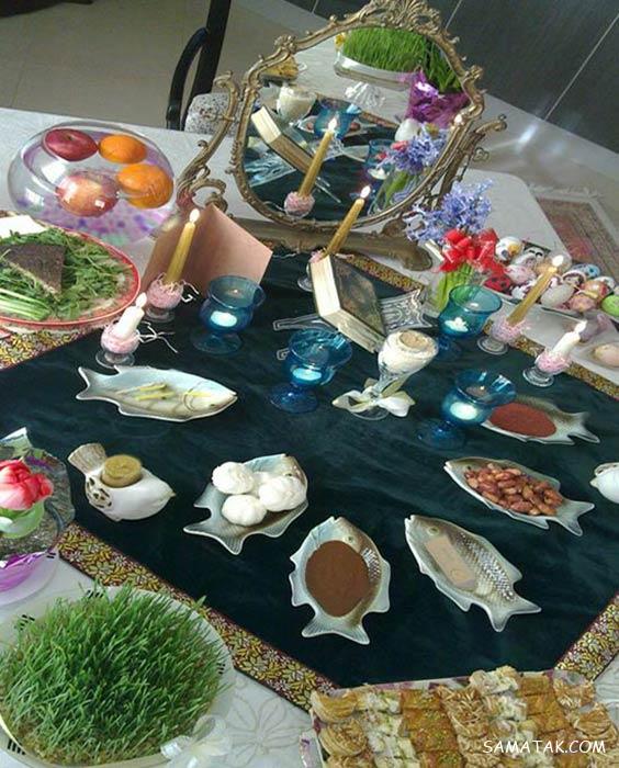 چیدن سفره هفت سین روی میز گرد - مستطیل - ناهار خوری (۹۸ مدل)
