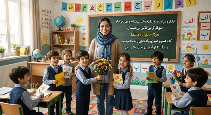 متن کوتاه تشکر والدین از معلم کلاس اول 8