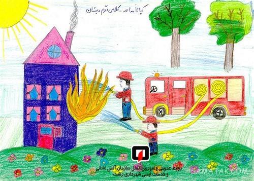 نقاشی کودکانه در مورد روز آتش نشانی | نقاشی روز آتش نشان برای بچه ها نقاشی کودکانه در مورد روز آتش نشانی | نقاشی روز آتش نشان برای بچه ها