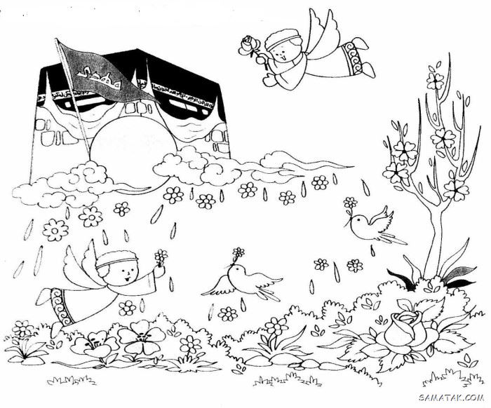 نقاشی عید مبعث کودکانه | نقاشی ساده عید مبعث برای رنگ آمیزی کودکان