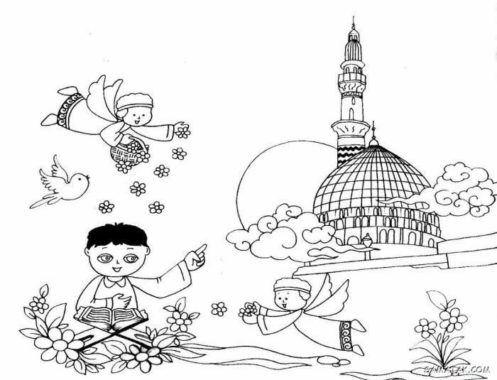 نقاشی عید مبعث کودکانه | نقاشی ساده عید مبعث برای رنگ آمیزی کودکان