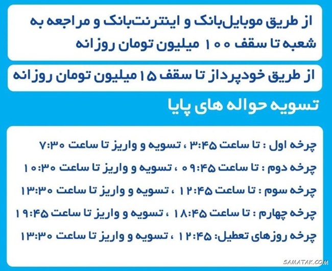 ساعات واریز پایا + جدول ساعات جدید انتقال وجه پایا ۱۴۰۵ 3 ساعات واریز پایا 2
