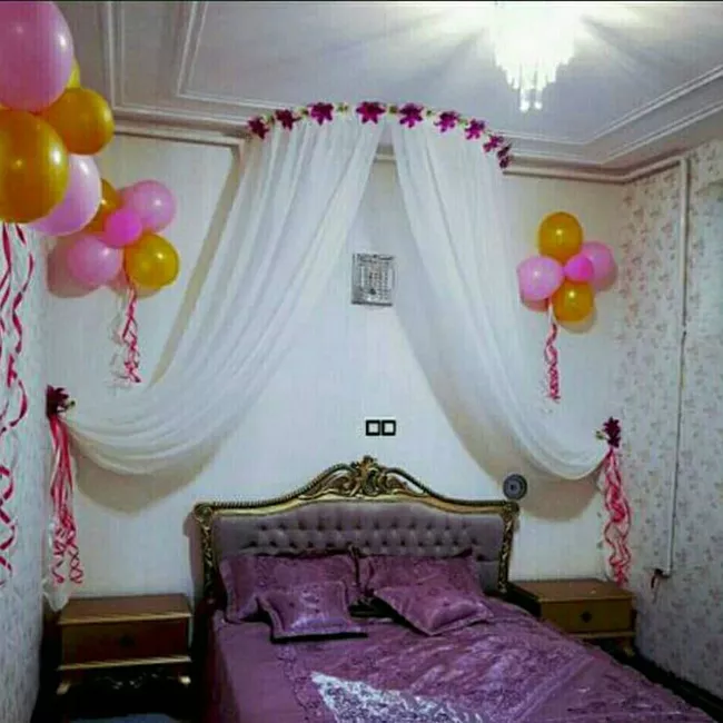تزیین حجله عروس با تور و بادکنک 37