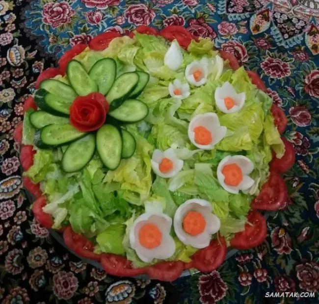 تزیین سالاد کاهو و خیار و گوجه ساده 1