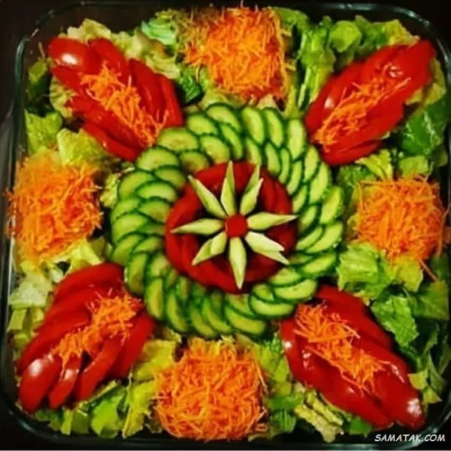 تزیین سالاد کاهو و خیار و گوجه ساده 3