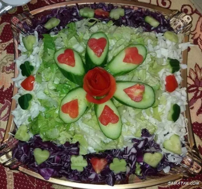 تزیین سالاد کاهو و خیار و گوجه ساده 5