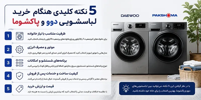مقایسه لباسشویی پاکشوما و دوو؛ کدام را بخریم؟ 1 ماشین لباسشویی پاکشوما یا دوو